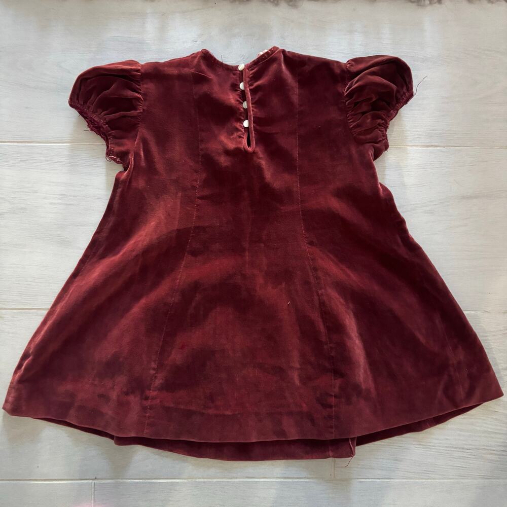 Vtg 1950s LOVE Joseph Love J.L. Hudson Co. Velvet Girls Dress Burgundy Red MCM 4
